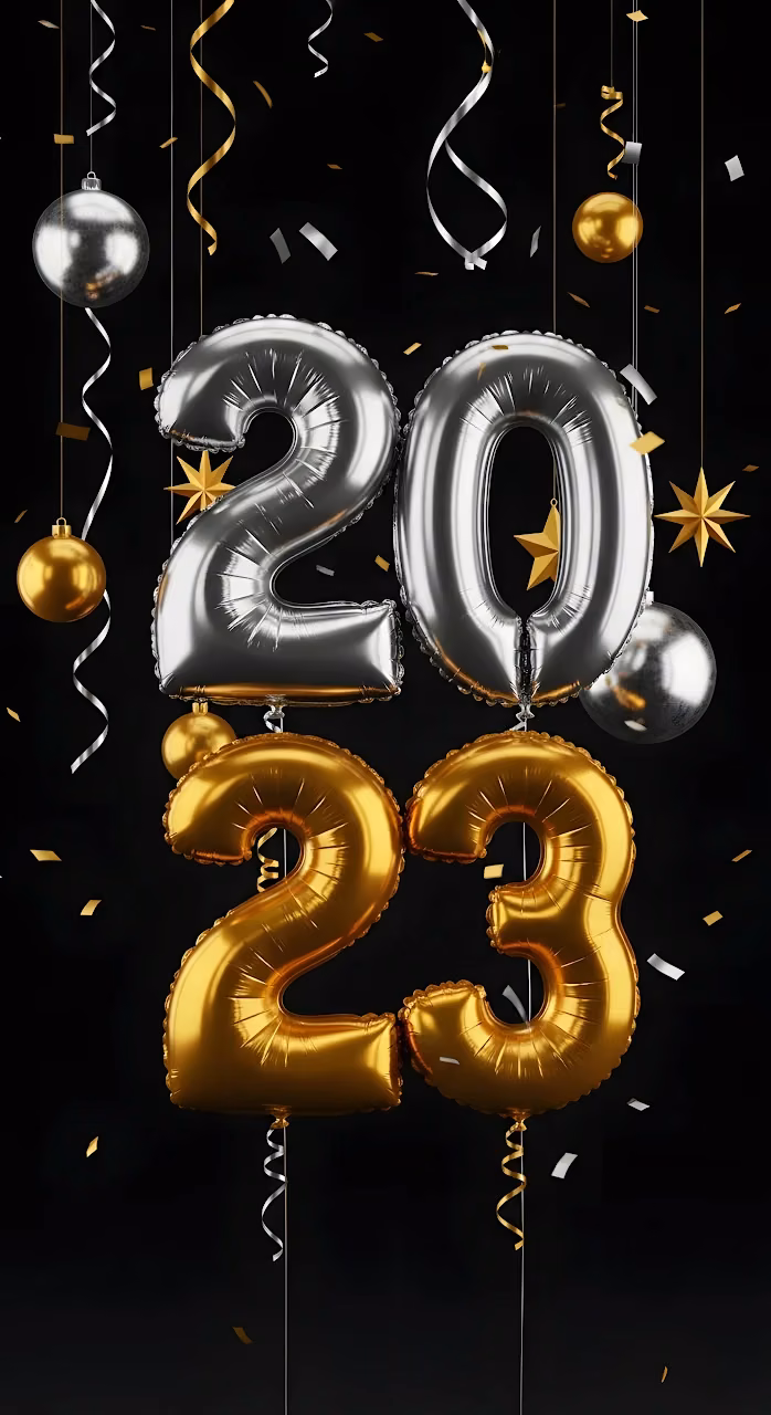 2023 New Year Balloons Gold Silver Celebration - Free Mobile AMOLED Wallpaper Background