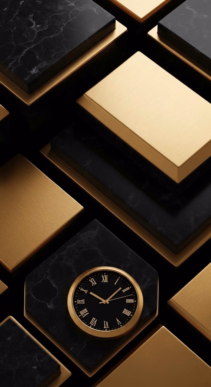 3D Abstract Gold and Black Shapes - Free Mobile AMOLED Wallpaper Background