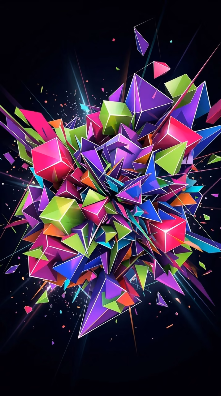 Download 3D Geometric Collision with Vivid Green Pink and Purple Shapes Wallpaper in Mobile HD 3D Geometric Collision with Vivid Green Pink and Purple Shapes - Free Mobile AMOLED Wallpaper Background