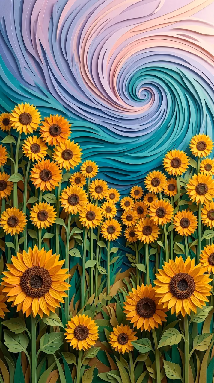 Download 3D Paper Cut-Out Sunflower Field Illustration Wallpaper in Mobile HD 3D Paper Cut-Out Sunflower Field Illustration - Free Mobile AMOLED Wallpaper Background
