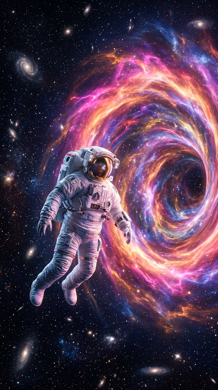 Download 3D Render of an Astronaut Floating Toward a Glowing Galactic Nebula Portal Wallpaper in Mobile HD 3D Render of an Astronaut Floating Toward a Glowing Galactic Nebula Portal - Free Mobile AMOLED Wallpaper Background