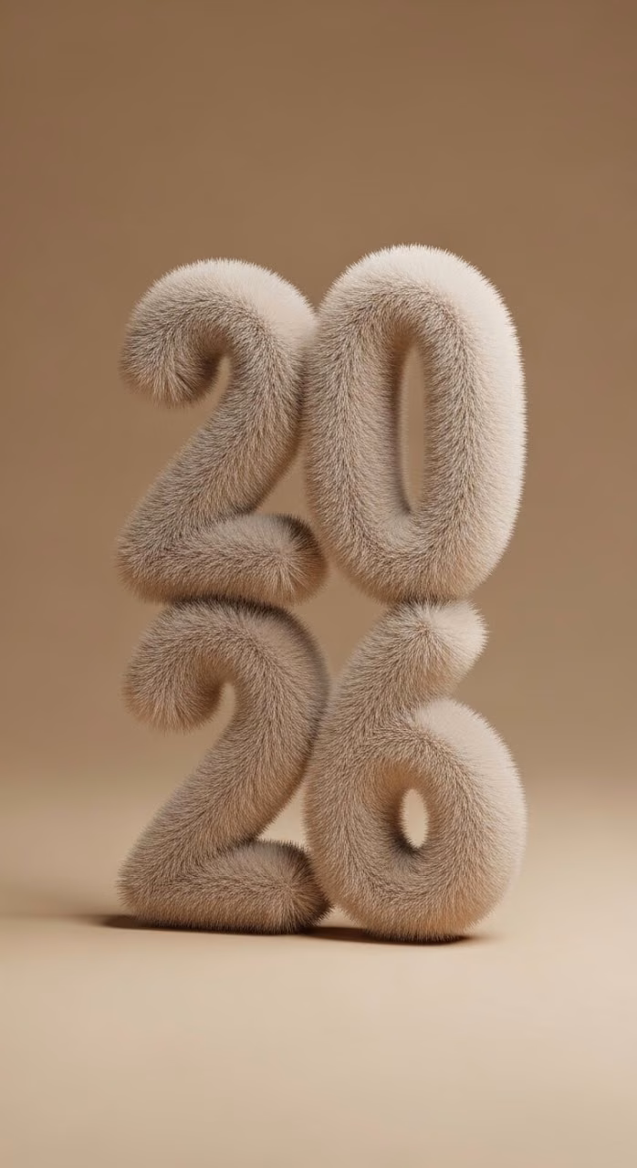 3D Render of Year 2026 Made of Soft Beige Fur Texture - Free Mobile AMOLED Wallpaper Background