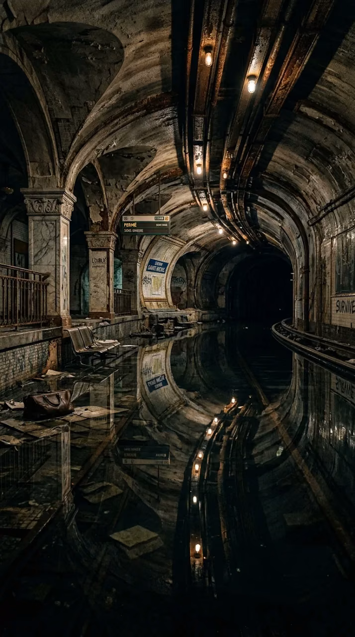 Abandoned Underwater Metro Station Partially Flooded Wallpaper - Free Mobile AMOLED Wallpaper Background