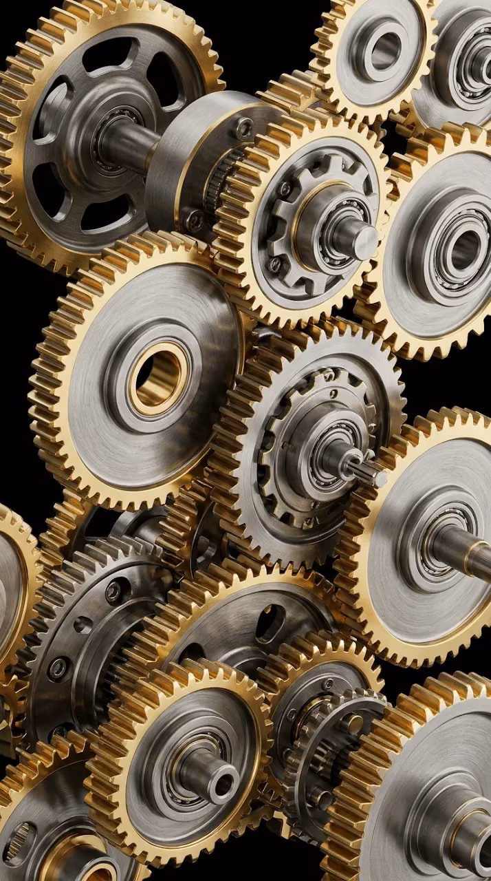 Abstract 3D Clockwork Gears in Brushed Titanium - Free Mobile AMOLED Wallpaper Background