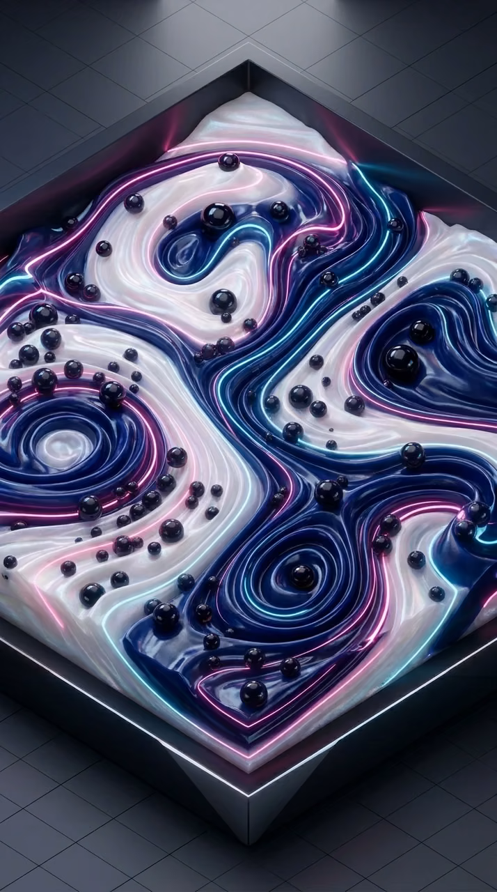 Download Abstract 3D Fluid Waves with Glowing Neon Lines and Floating Spheres Wallpaper in Mobile HD Abstract 3D Fluid Waves with Glowing Neon Lines and Floating Spheres - Free Mobile AMOLED Wallpaper Background