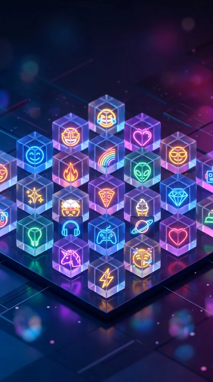 Download Abstract 3D Glowing Emoji Cubes with Neon Lighting Wallpaper in Mobile HD Abstract 3D Glowing Emoji Cubes with Neon Lighting - Free Mobile AMOLED Wallpaper Background