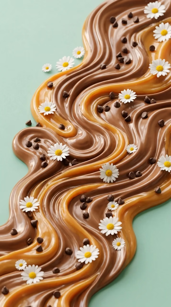Download Abstract 3D Render of Caramel and Chocolate Flowing Ribbons with Daisies Wallpaper in Mobile HD Abstract 3D Render of Caramel and Chocolate Flowing Ribbons with Daisies - Free Mobile AMOLED Wallpaper Background
