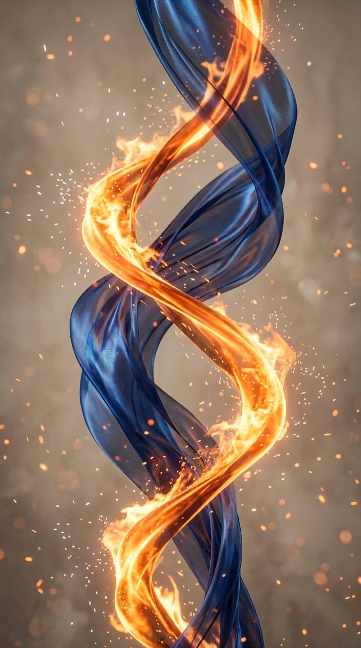 Abstract 3D Render of Flowing Blue and Orange Ribbons with Glowing Sparks - Free Mobile AMOLED Wallpaper Background