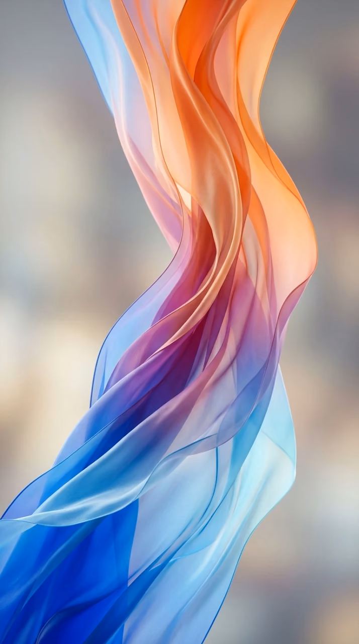 Abstract 3D Render of Multi-Colored Flowing Silk Layers and Smoke Patterns - Free Mobile AMOLED Wallpaper Background
