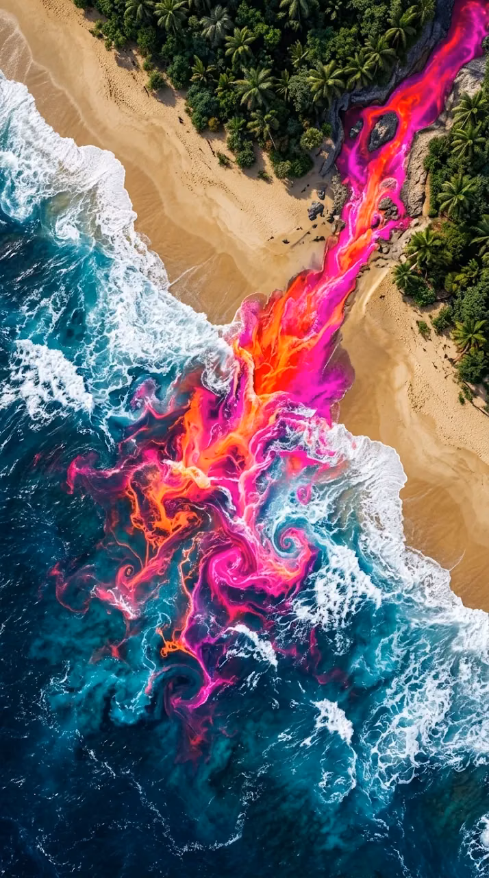 Download Abstract Aerial Beach with Neon Pink and Orange Fluid Wallpaper in Mobile HD Abstract Aerial Beach with Neon Pink and Orange Fluid - Free Mobile AMOLED Wallpaper Background