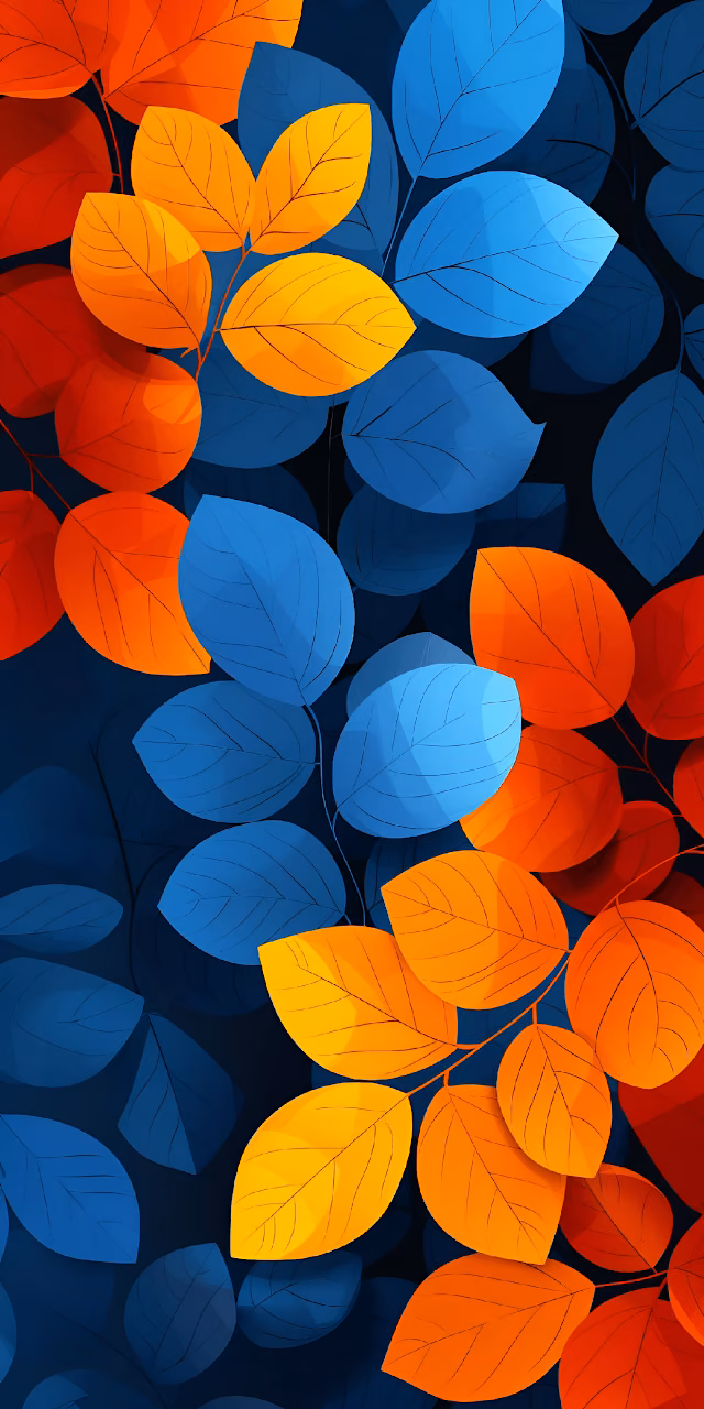 Download Abstract Autumn Leaves Pattern Vibrant Blue Orange Yellow Foliage Wallpaper in Mobile HD Abstract Autumn Leaves Pattern Vibrant Blue Orange Yellow Foliage - Free Mobile AMOLED Wallpaper Background