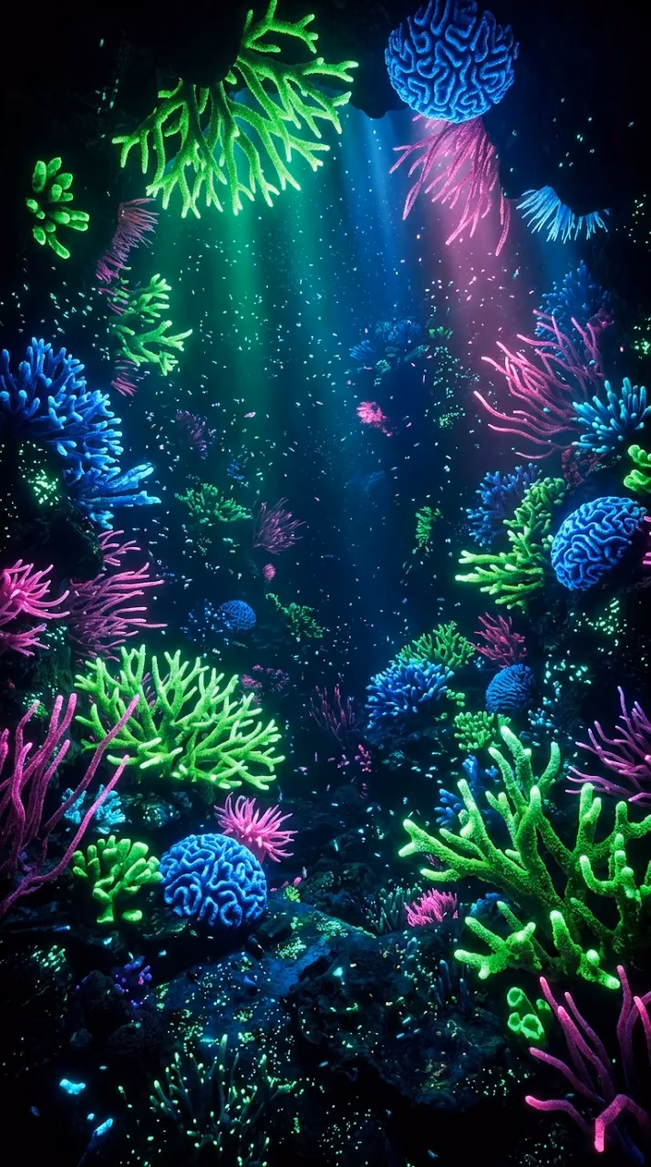 Abstract Bioluminescent Underwater Coral Forest 3D - Free Mobile AMOLED Wallpaper Background