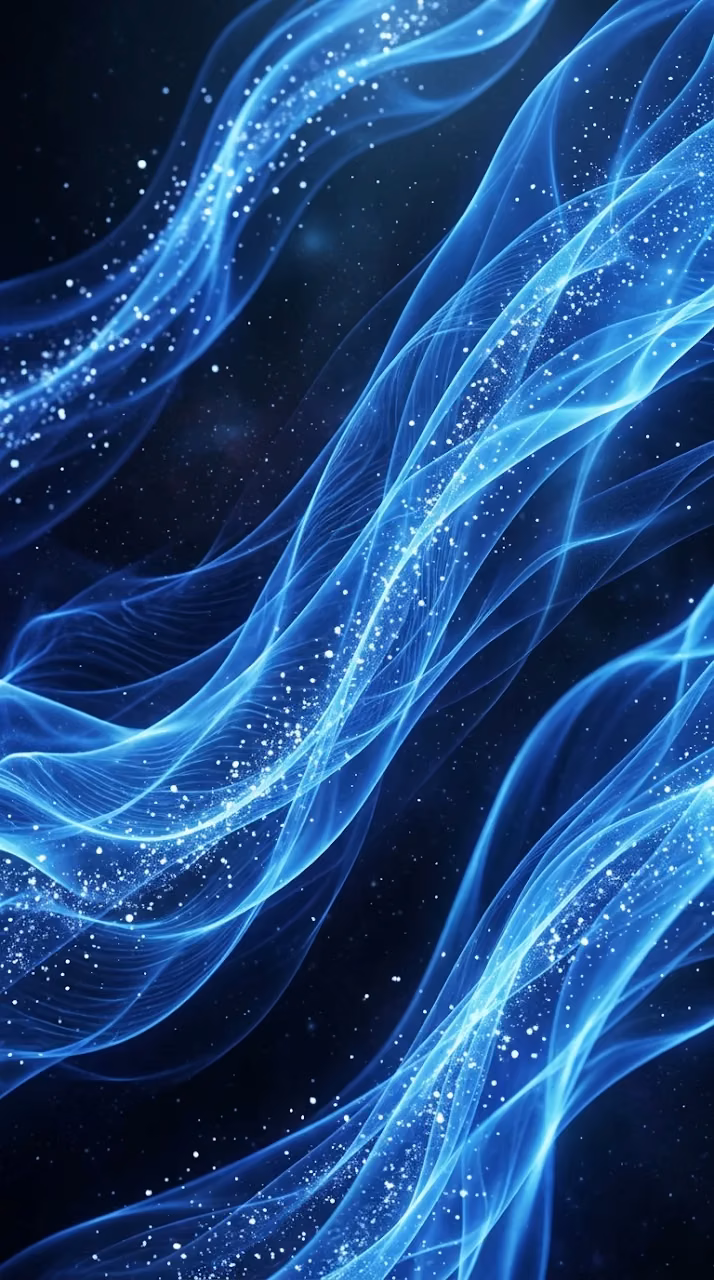 Abstract Blue Plasma Energy Waves with Shimmering Particles - Free Mobile AMOLED Wallpaper Background