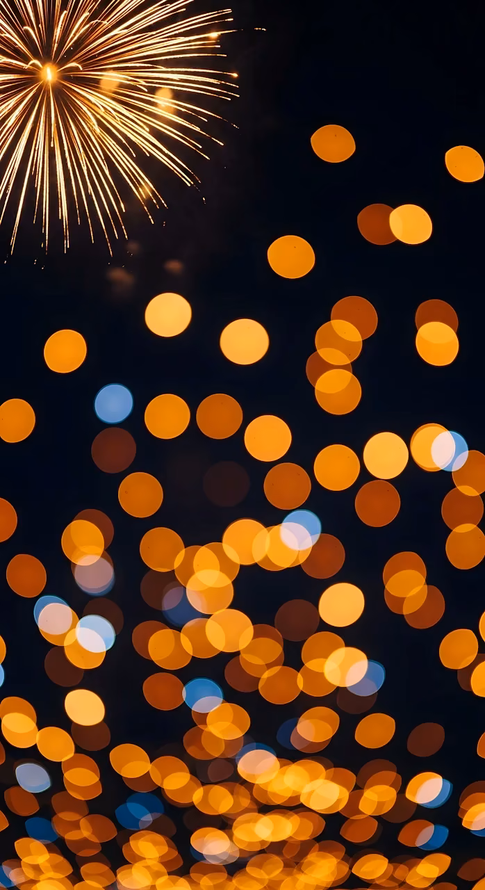 Abstract Bokeh Lights Golden Fireworks Celebration - Free Mobile AMOLED Wallpaper Background