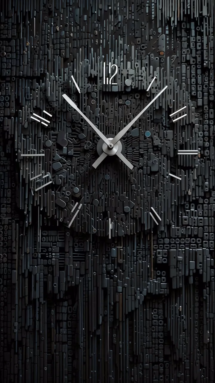 Abstract Clock Face on Dark Textured Digital Art Wall - Free Mobile AMOLED Wallpaper Background