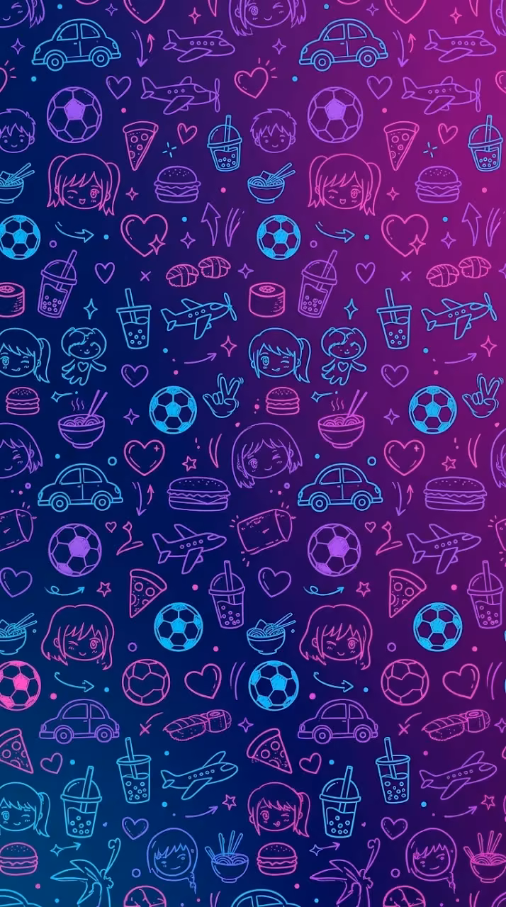 Abstract Colorful Seamless Doodle Pattern on Dark Blue - Free Mobile AMOLED Wallpaper Background