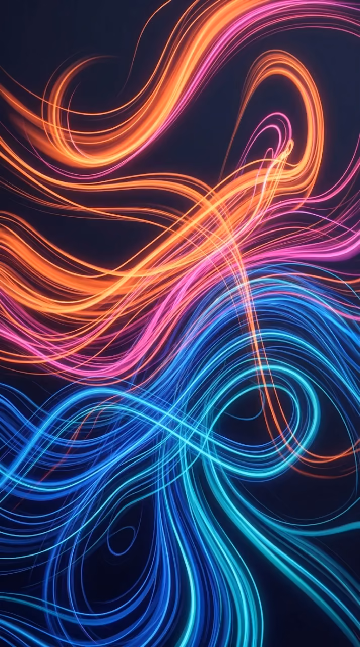 Abstract Composition of Flowing Colorful Lines in Sapphire and Tangerine - Free Mobile AMOLED Wallpaper Background