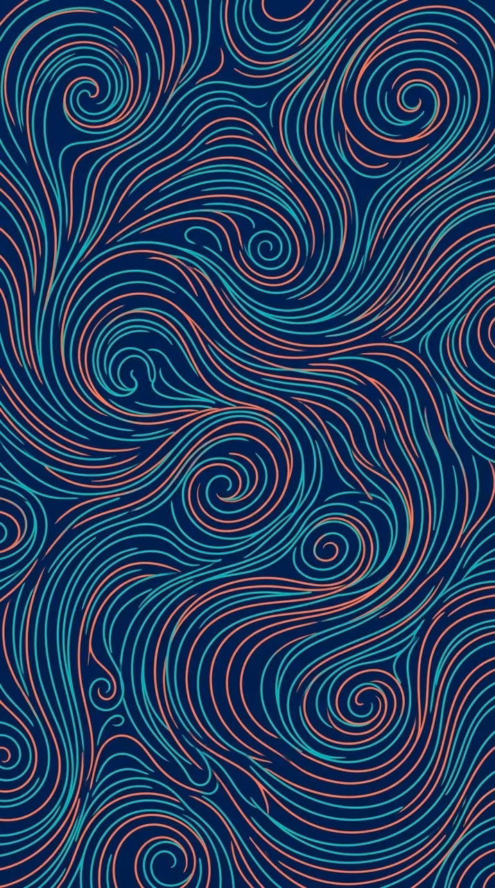 Abstract Contour Lines Mimicking Ocean Currents in Turquoise and Coral - Free Mobile AMOLED Wallpaper Background