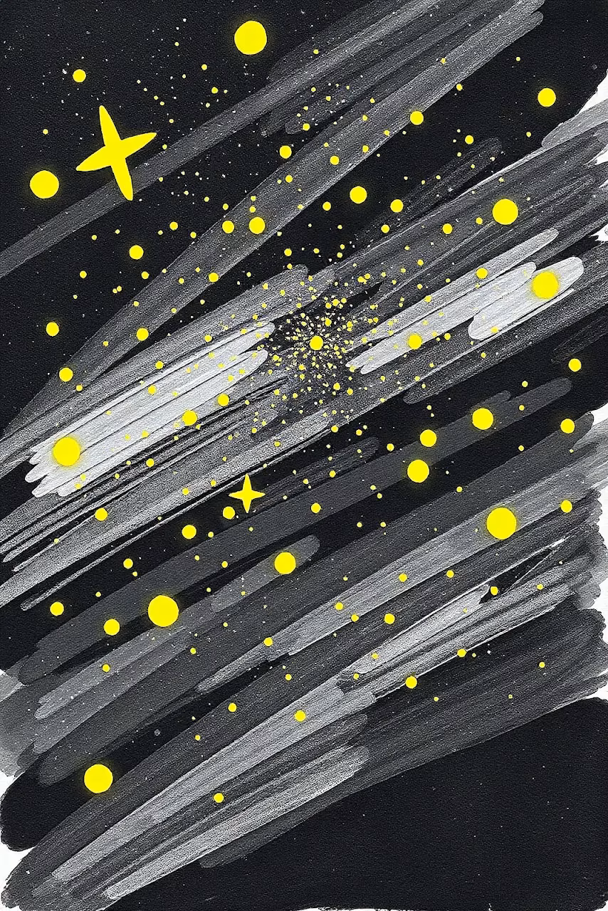 Abstract Cosmic Brushstrokes with Yellow Stars - Free Mobile AMOLED Wallpaper Background