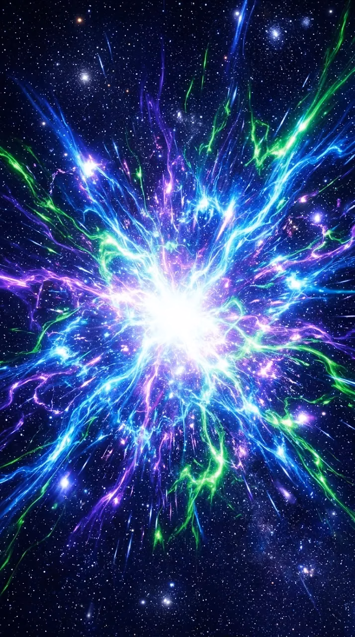 Abstract Cosmic Eruption with Electric Blue and Neon Green - Free Mobile AMOLED Wallpaper Background
