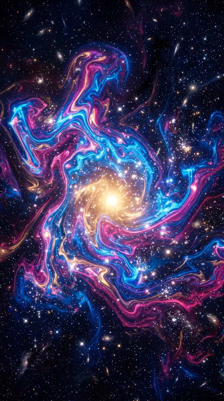 Abstract Cosmic Marble Nebula with Swirling Blue Purple and Gold Pigments - Free Mobile AMOLED Wallpaper Background