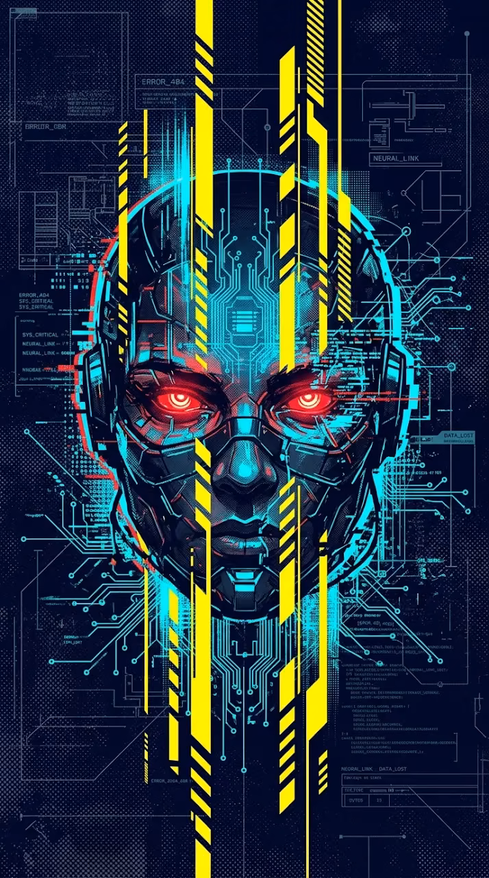 Download Abstract Cyberpunk Face Illustration with Geometric Glitch Elements Wallpaper in Mobile HD Abstract Cyberpunk Face Illustration with Geometric Glitch Elements - Free Mobile AMOLED Wallpaper Background