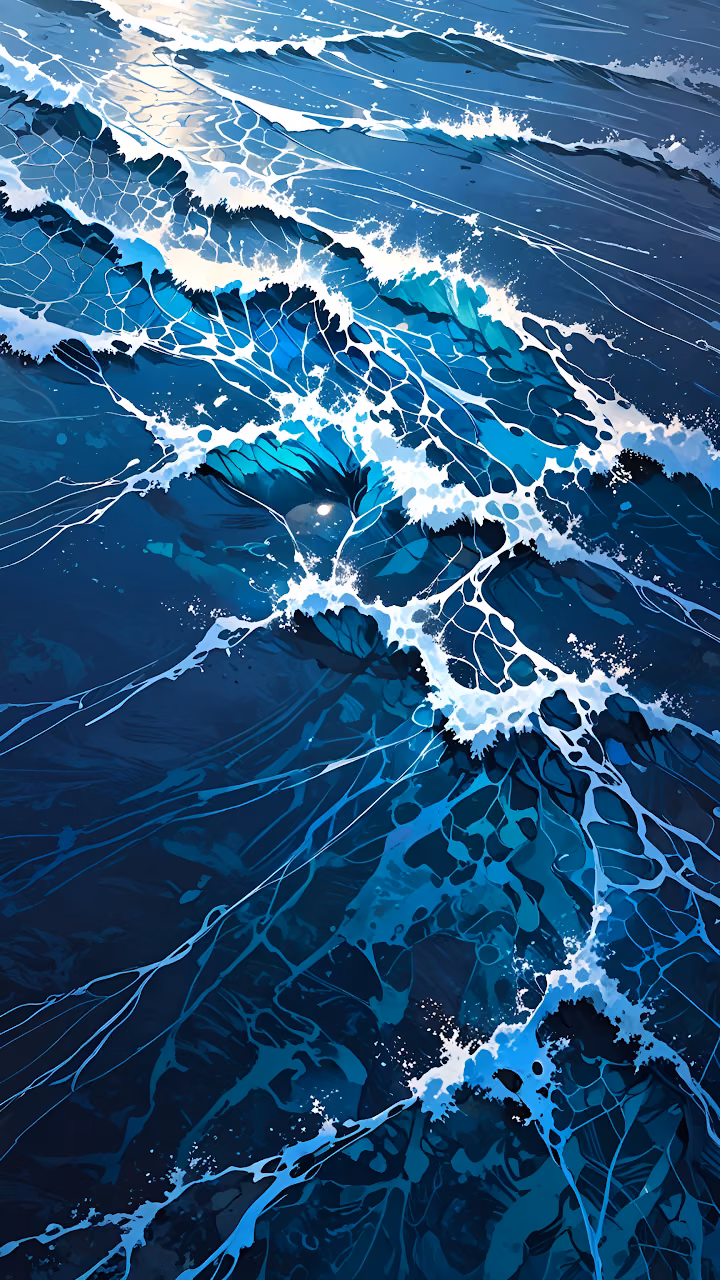 Abstract Deep Blue Ocean Waves Stylized Foam Art - Free Mobile AMOLED Wallpaper Background