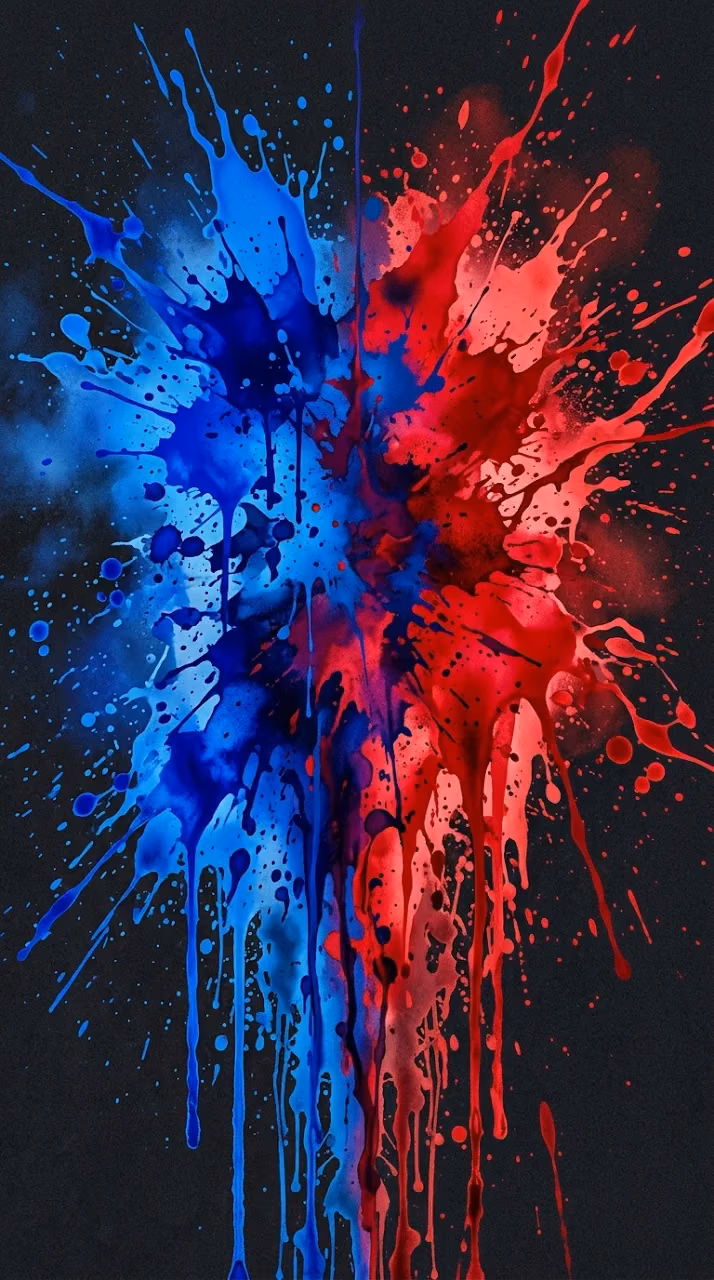 Abstract Digital Art of Saturated Blue and Red Ink Splashes - Free Mobile AMOLED Wallpaper Background