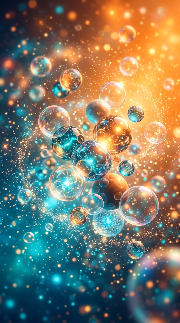 Abstract Digital Illustration of Bubbles and Spheres with Warm Glow - Free Mobile AMOLED Wallpaper Background