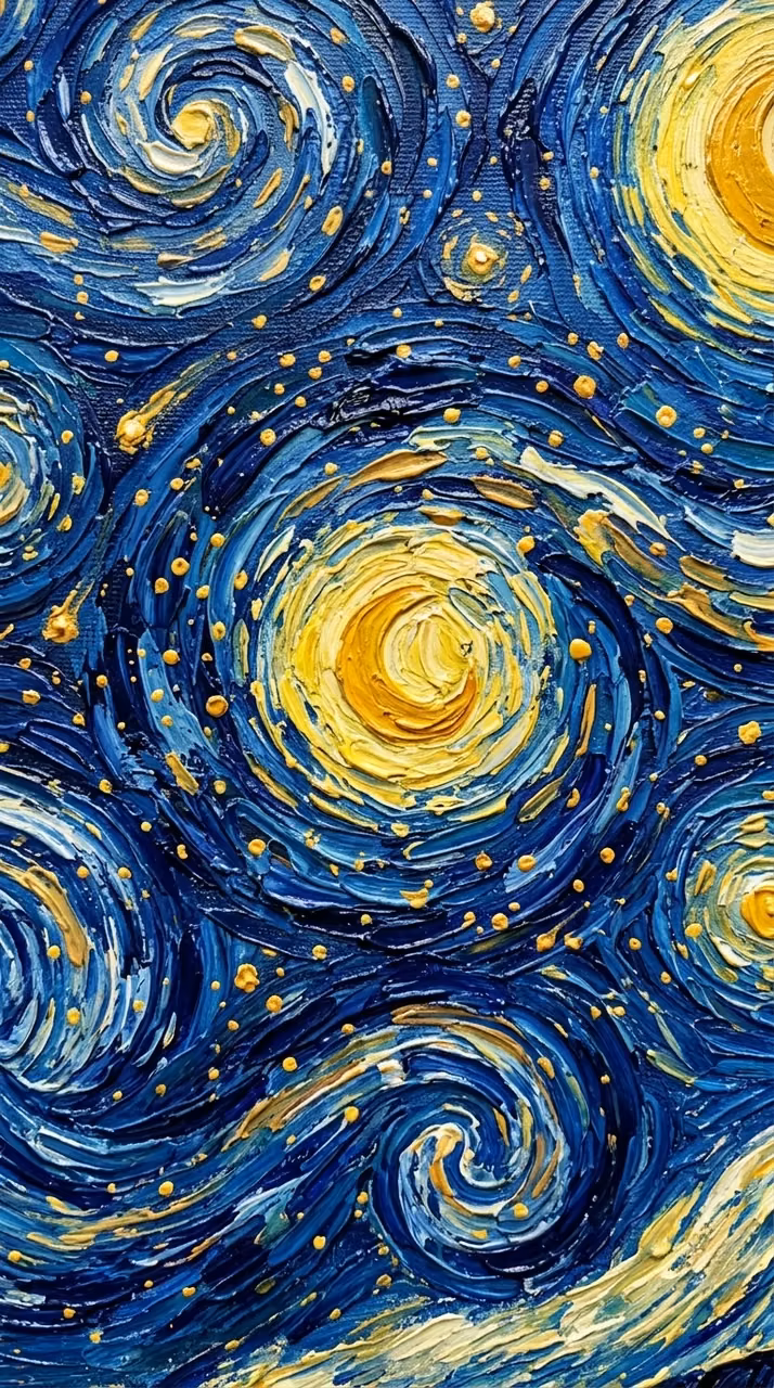 Abstract Digital Painting of Swirling Blue and Yellow Oil Brushstrokes - Free Mobile AMOLED Wallpaper Background