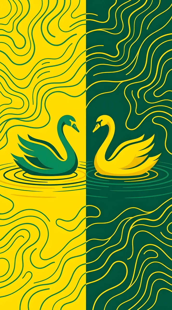 Abstract Digital Painting of Two Swans in Contrasting Green and Yellow Environments - Free Mobile AMOLED Wallpaper Background