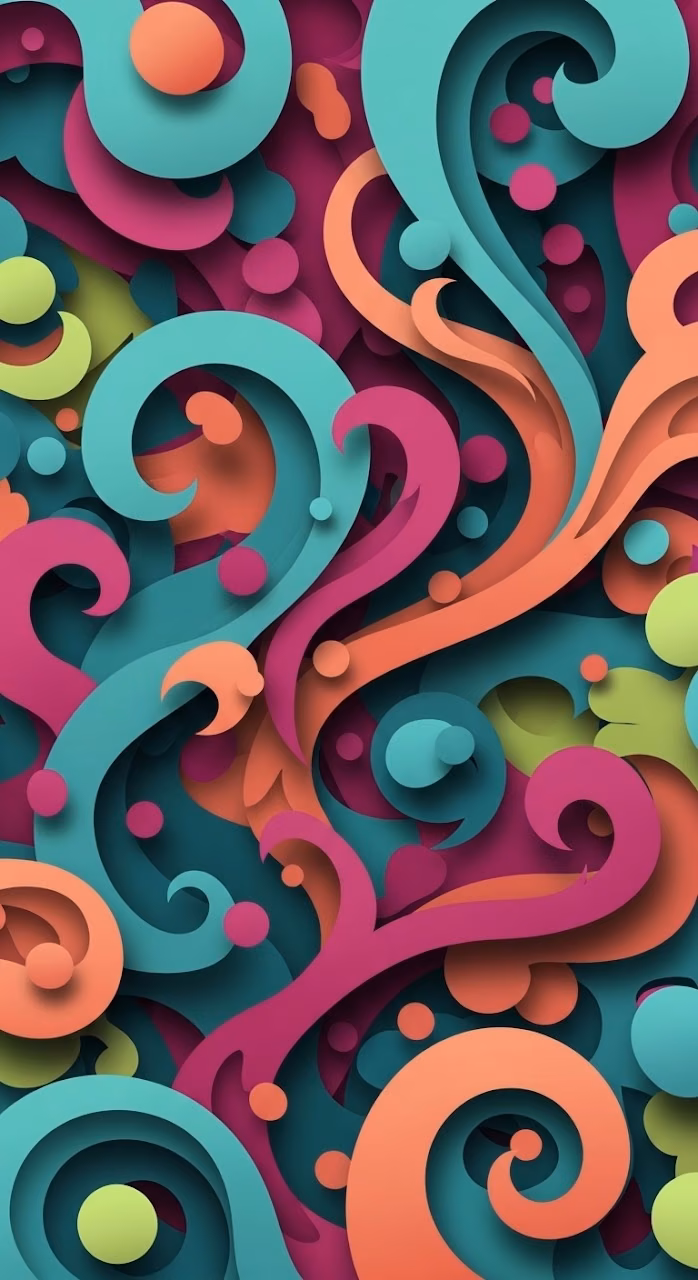 Abstract Digital Paper Cut Style with Swirling Tendrils - Free Mobile AMOLED Wallpaper Background