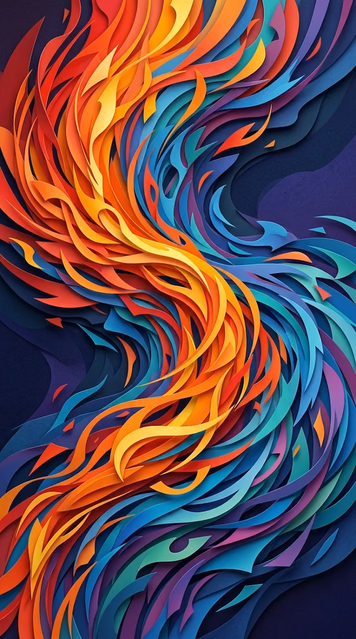 Abstract Dynamic Layered Paper-Cut Wave Graphic - Free Mobile AMOLED Wallpaper Background