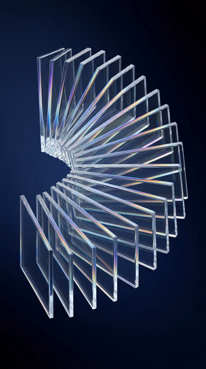 Abstract Fan of Glass Panels with Rainbow Refractions on Blue Background - Free Mobile AMOLED Wallpaper Background