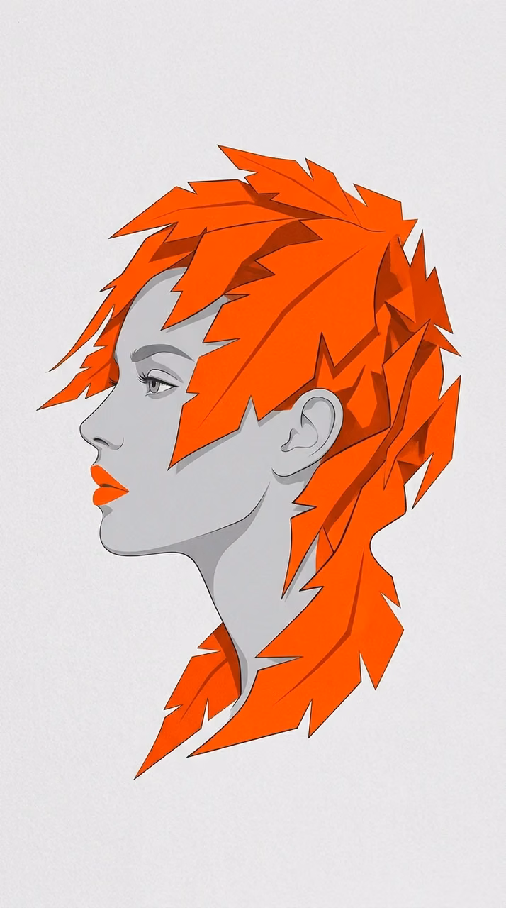 Abstract Female Profile with Vibrant Orange Leaf Motifs - Free Mobile AMOLED Wallpaper Background