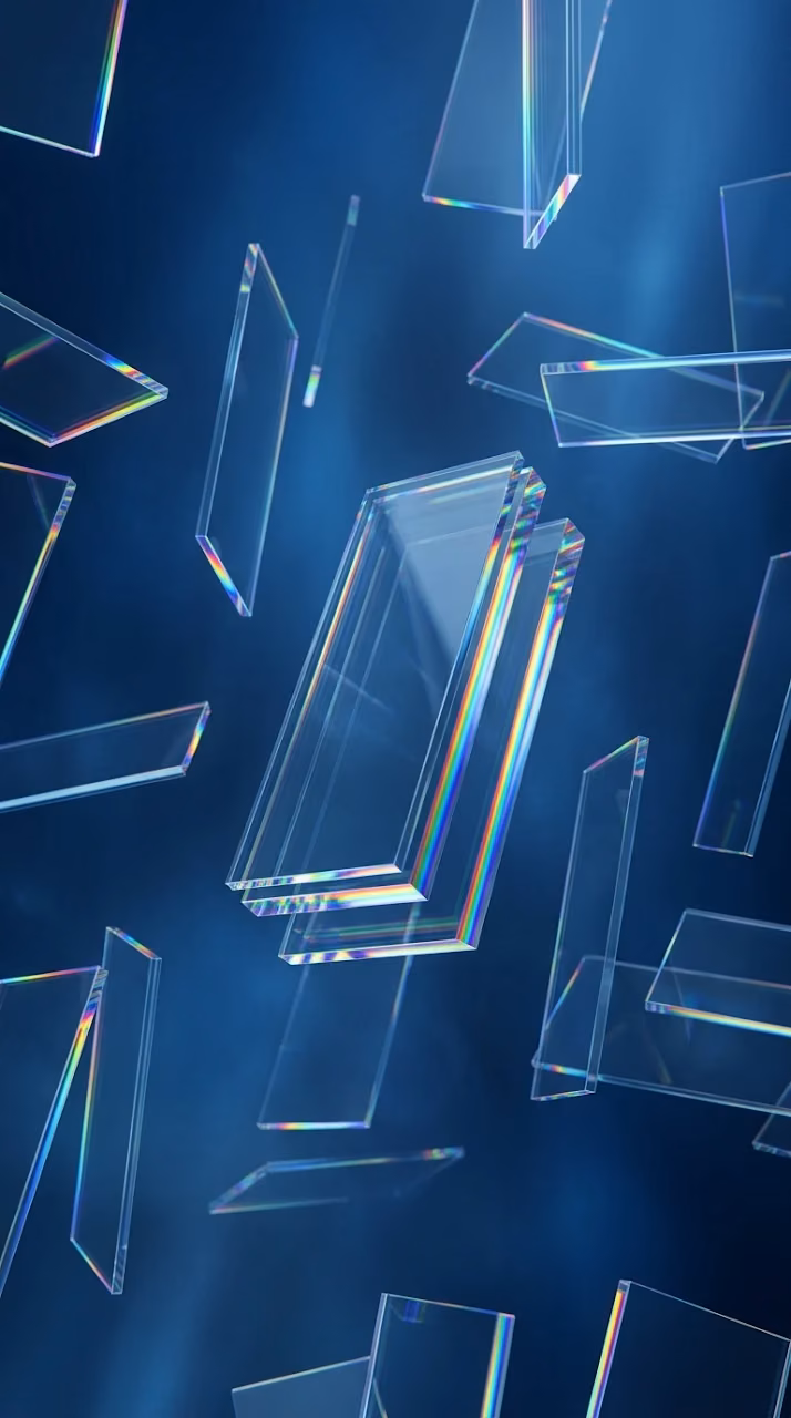 Abstract Floating Glass Panels with Rainbow Edges on Blue Background - Free Mobile AMOLED Wallpaper Background