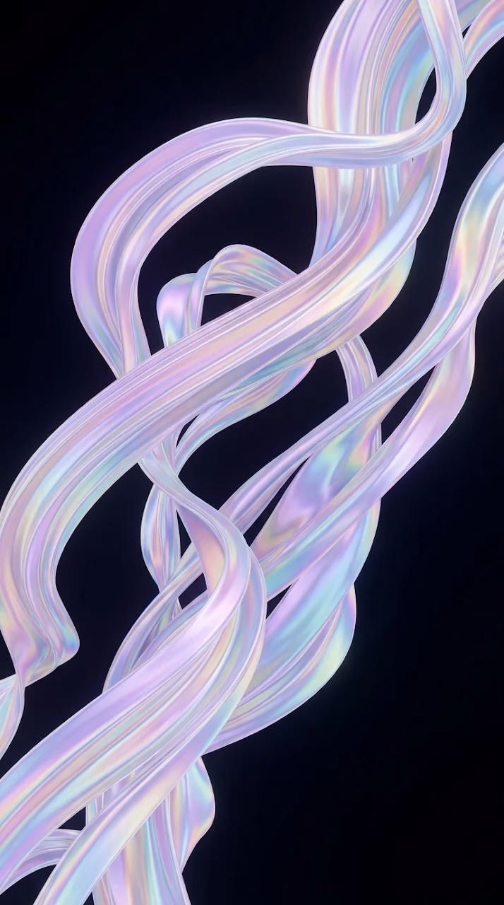 Abstract Floating Holographic Ribbons in Dark Space - Free Mobile AMOLED Wallpaper Background