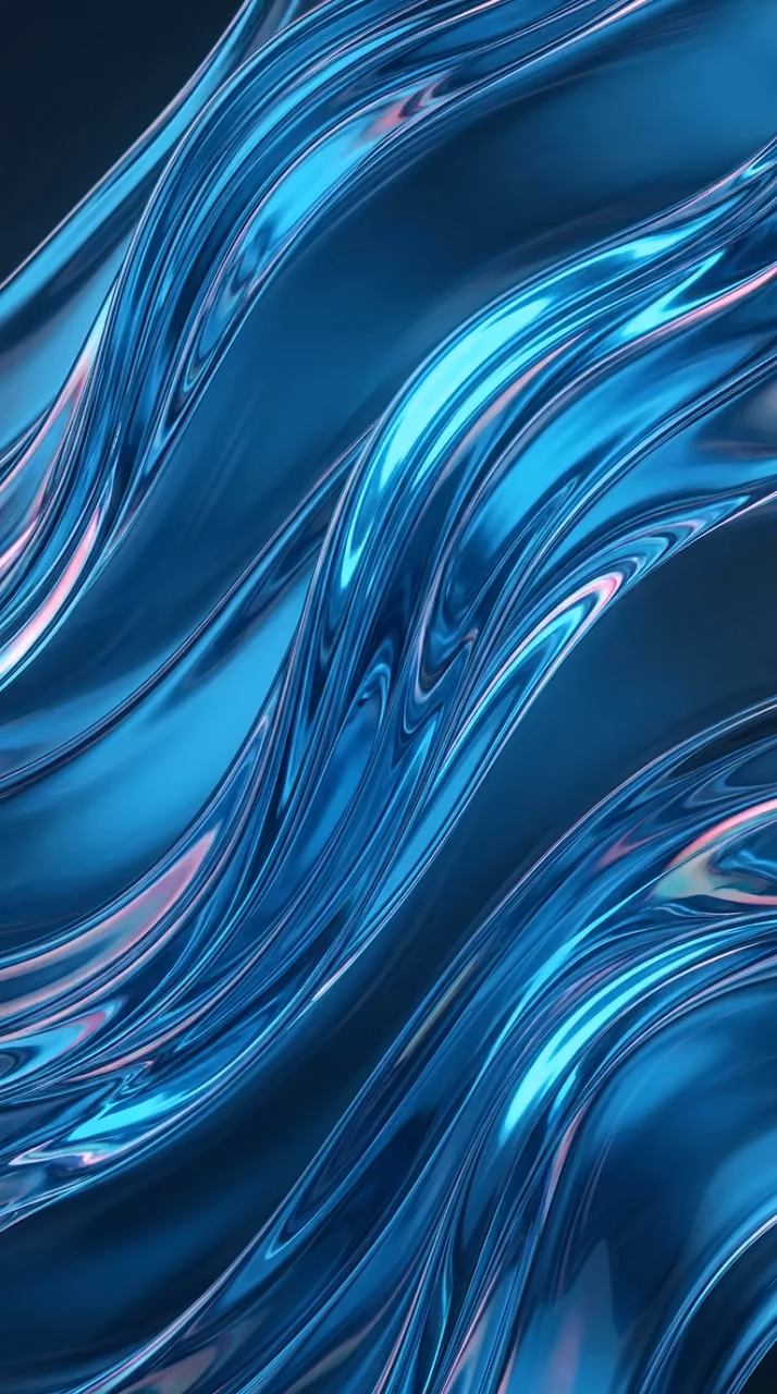 Abstract Flowing Blue Glass Waves with Iridescent Highlights - Free Mobile AMOLED Wallpaper Background