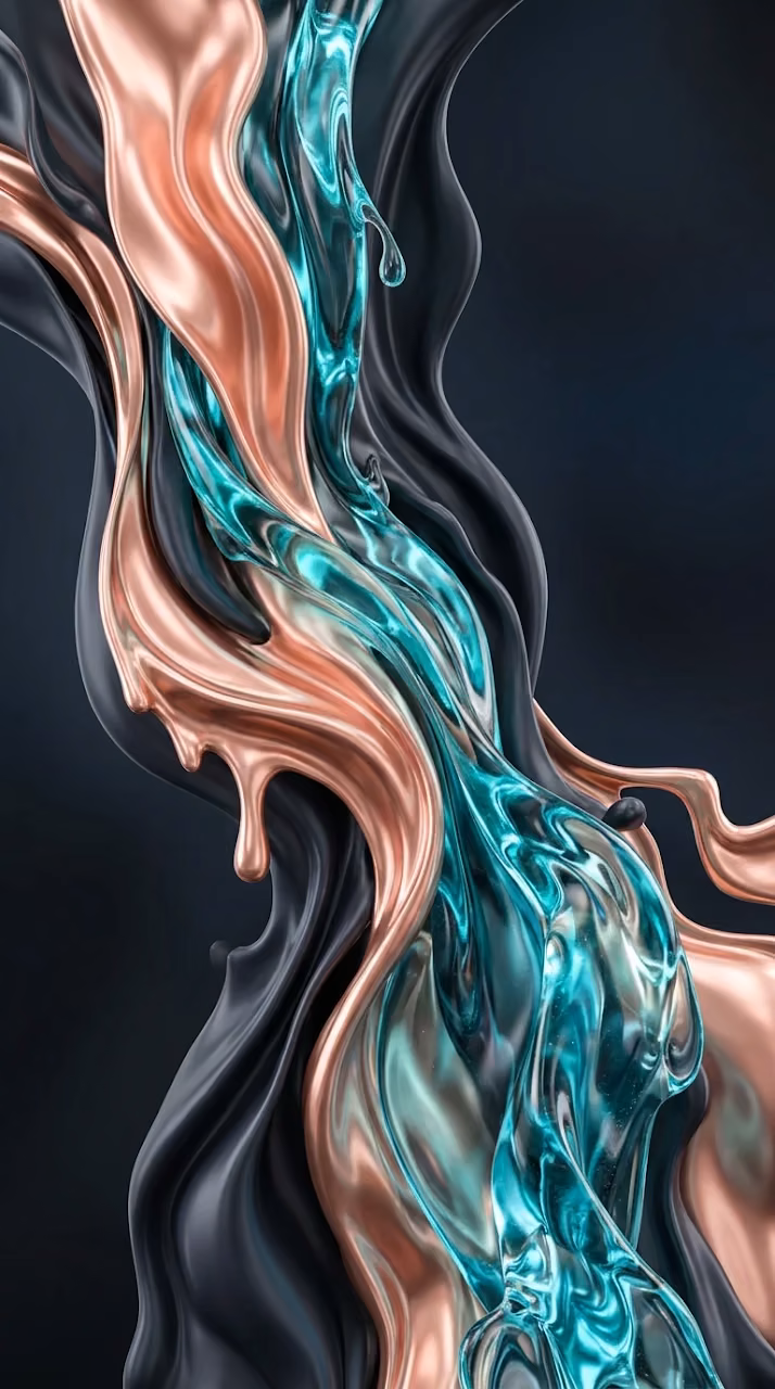 Abstract Fluid Rose Gold and Aquamarine Silk Textures - Free Mobile AMOLED Wallpaper Background