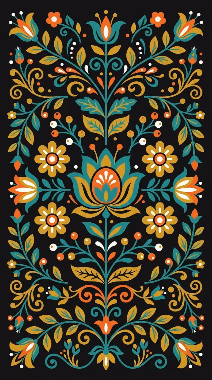 Download Abstract Folk Art Floral Pattern on Dark Background Wallpaper in Mobile HD Abstract Folk Art Floral Pattern on Dark Background - Free Mobile AMOLED Wallpaper Background