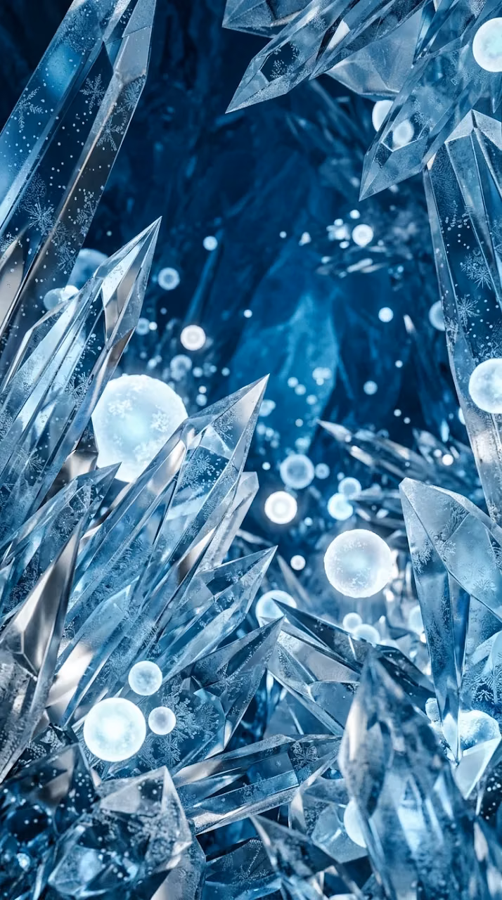 Download Abstract Frozen Futuristic Crystalline Structure with Glowing Spheres Wallpaper in Mobile HD Abstract Frozen Futuristic Crystalline Structure with Glowing Spheres - Free Mobile AMOLED Wallpaper Background