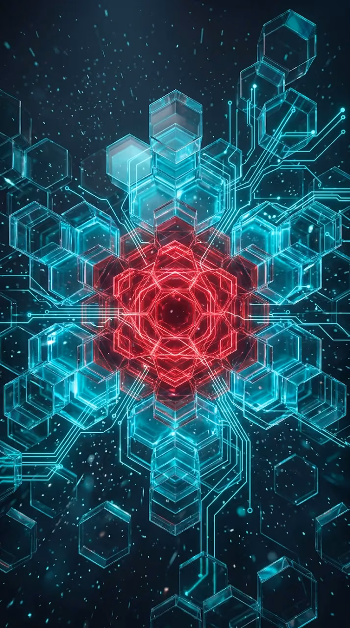 Download Abstract Geometric Hexagons with Glowing Teal and Red Accents Wallpaper in Mobile HD Abstract Geometric Hexagons with Glowing Teal and Red Accents - Free Mobile AMOLED Wallpaper Background