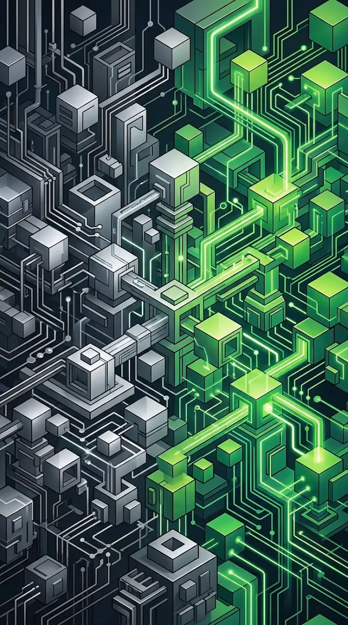 Abstract Geometric Labyrinth Grid in Emerald and Lime - Free Mobile AMOLED Wallpaper Background