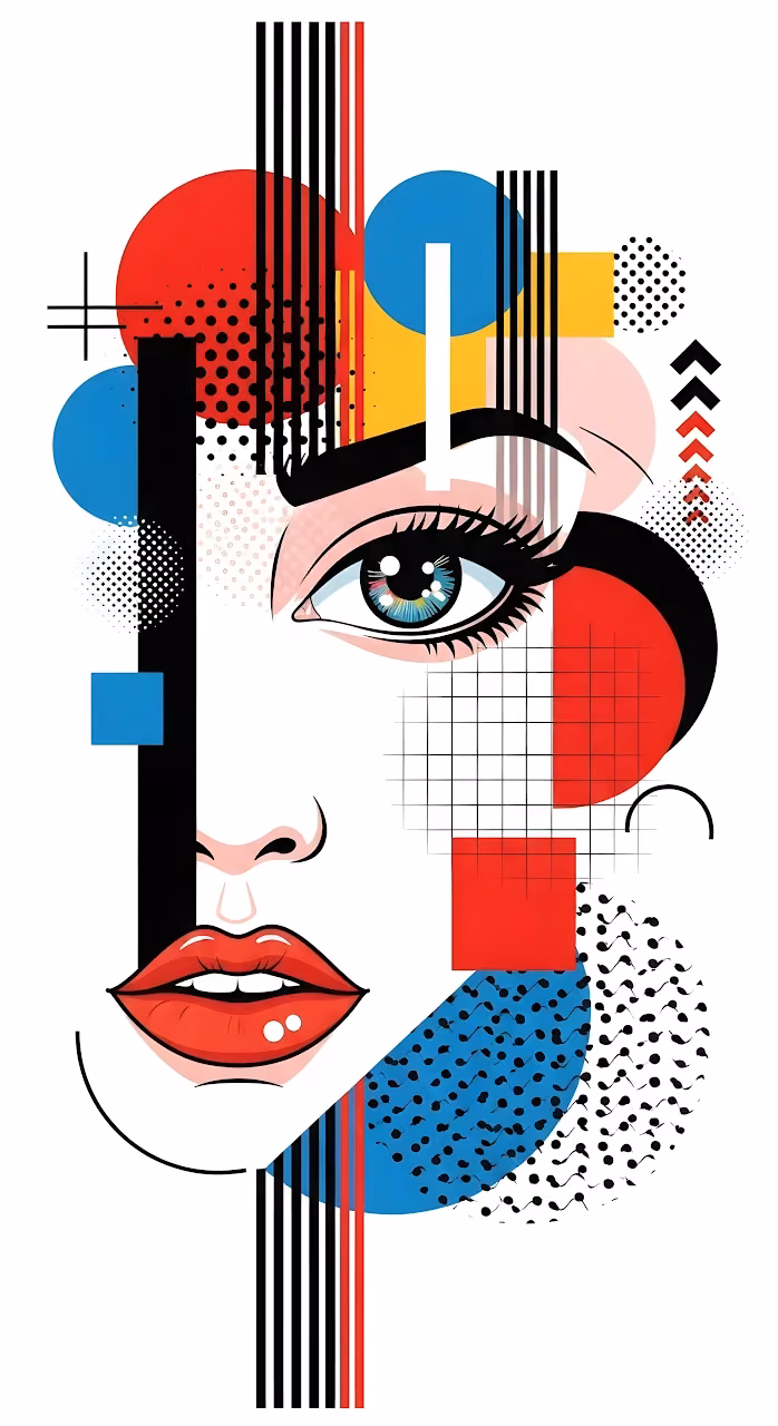 Abstract Geometric Pop Art Portrait with Red Lips - Free Mobile AMOLED Wallpaper Background
