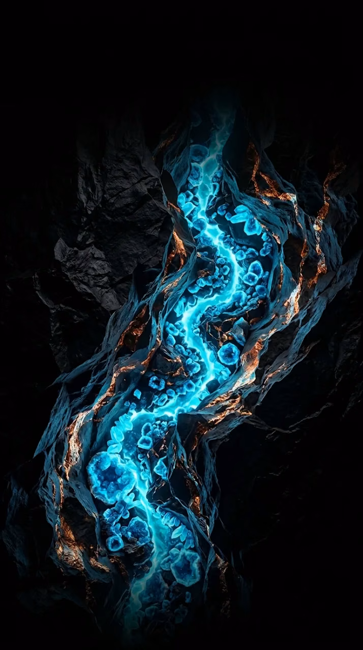 Abstract Glowing Blue Crystal Cave Wallpaper - Free Mobile AMOLED Wallpaper Background