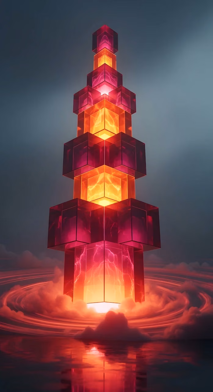 Abstract Glowing Crystal Tower of Fire and Magenta - Free Mobile AMOLED Wallpaper Background
