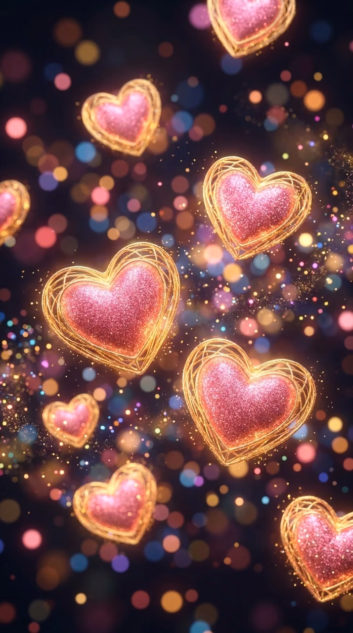 Download Abstract Glowing Golden and Pink Hearts in a Soft Bokeh Field Wallpaper in Mobile HD Abstract Glowing Golden and Pink Hearts in a Soft Bokeh Field - Free Mobile AMOLED Wallpaper Background