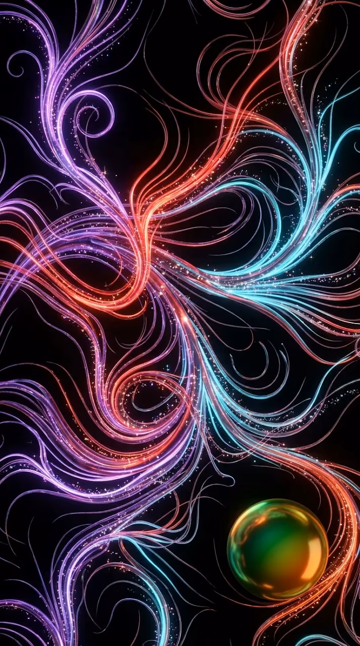 Abstract Glowing Neon Vines with Emerald and Amber Gemstone Orb - Free Mobile AMOLED Wallpaper Background