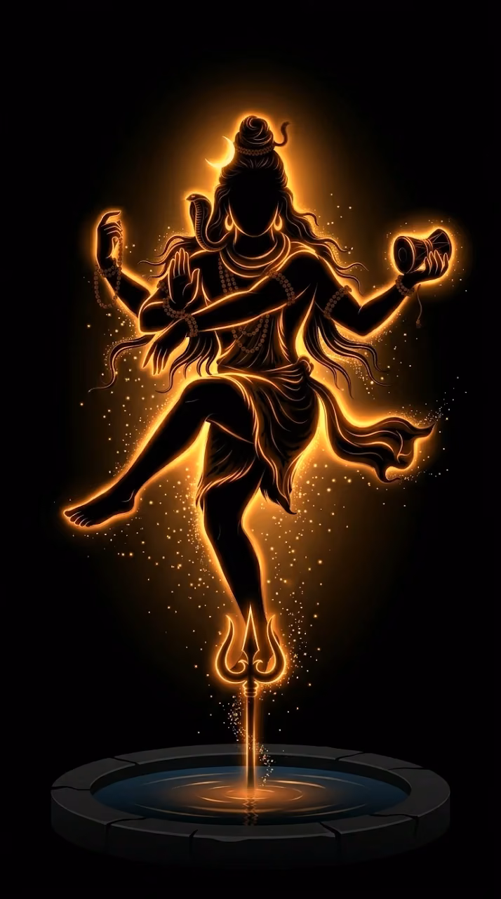 Abstract Glowing Silhouette Illustration of Lord Shiva on a Black Background - Free Mobile AMOLED Wallpaper Background