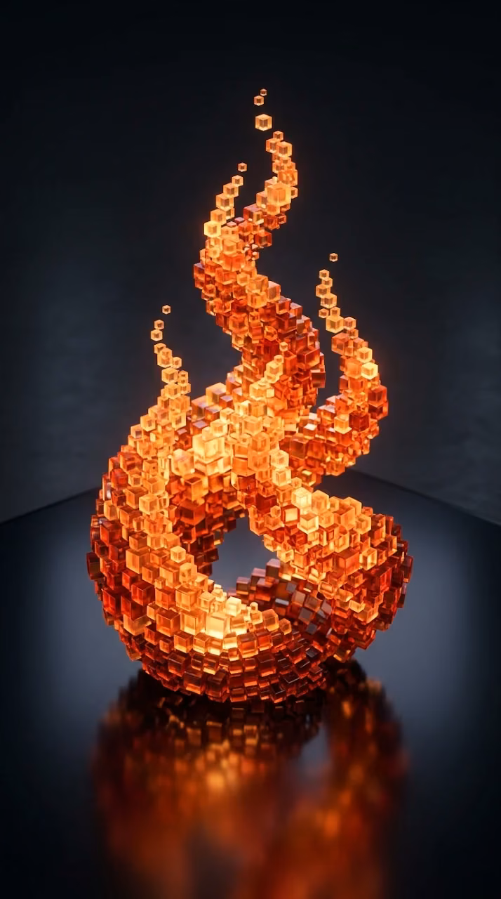 Download Abstract Glowing Voxel Flame Made of Cubes 3D Render Wallpaper in Mobile HD Abstract Glowing Voxel Flame Made of Cubes 3D Render - Free Mobile AMOLED Wallpaper Background